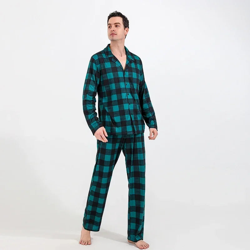 Maxy Family Look Plaid Print Long Sleeve Shirt Trousers 2 Pieces Suit Home wear Christmas Matching Pajamas Set Warm Soft Pjs