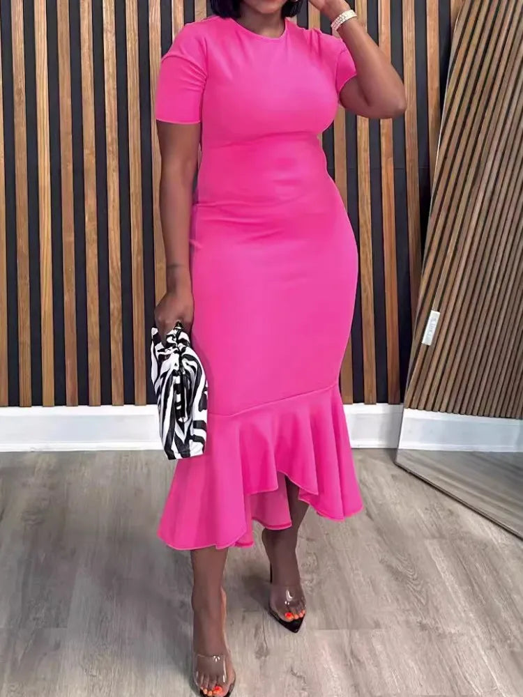 Maxy XL-5XL Plus Size Clothes Dresses Women Robes Summer Autumn Short Sleeve Street Style Casual 3XL 4XL Big Size Midi Dress Oversize