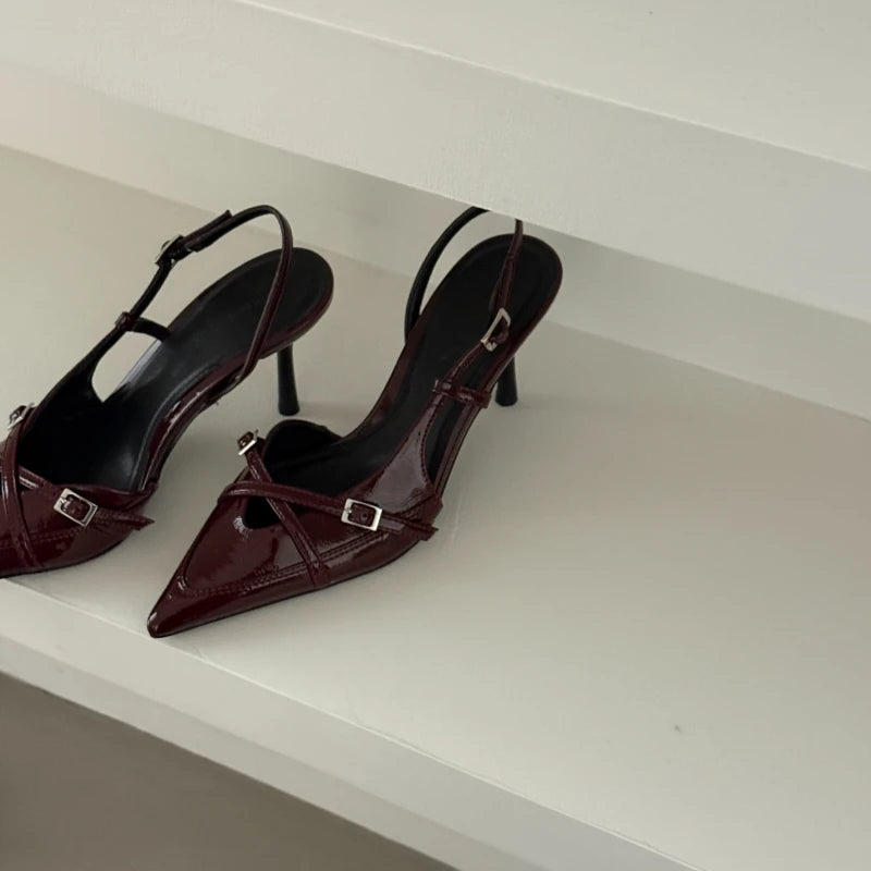 Maxy Ladies High Heels New Fashion Buckled Slingback Sandals Summer Sexy Pointed Toe Stiletto Heels Casual Party Dress