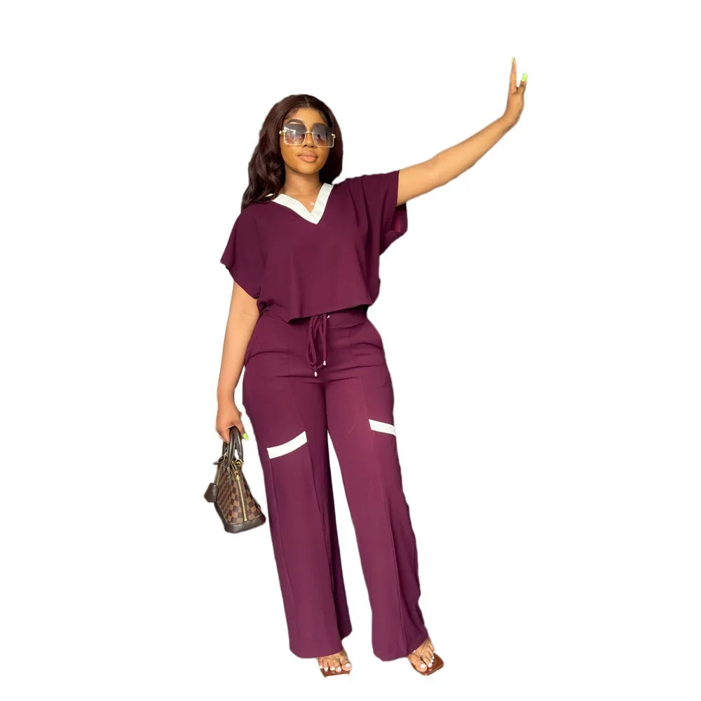 Maxy 2 Piece Set Plus Size Women Clothes African ankara Outfits 2024 Summer Fashion Shrot Sleeve Tops Pants Trousers Suits