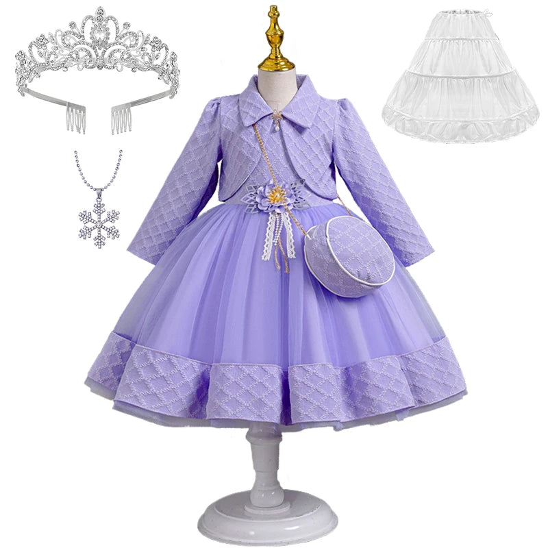 Babs 3Piece Fashion Girls Wedding Bridesmaid Full Sleeve Coat + Dress + Bag Clothing Set Formal Occasion Children's Communion Dresses