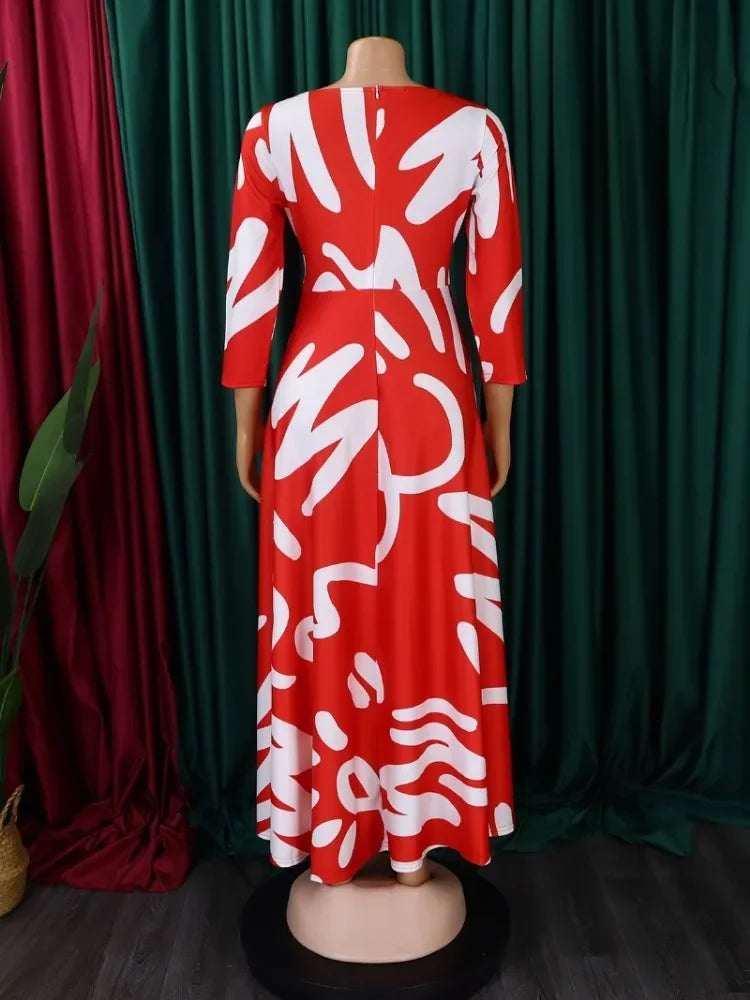 Maxy S-3XL African Party Dresses for Women Dashiki Ankara Evening Gown Elegant Spring Fashion African 3/4 Sleeve Long Dress