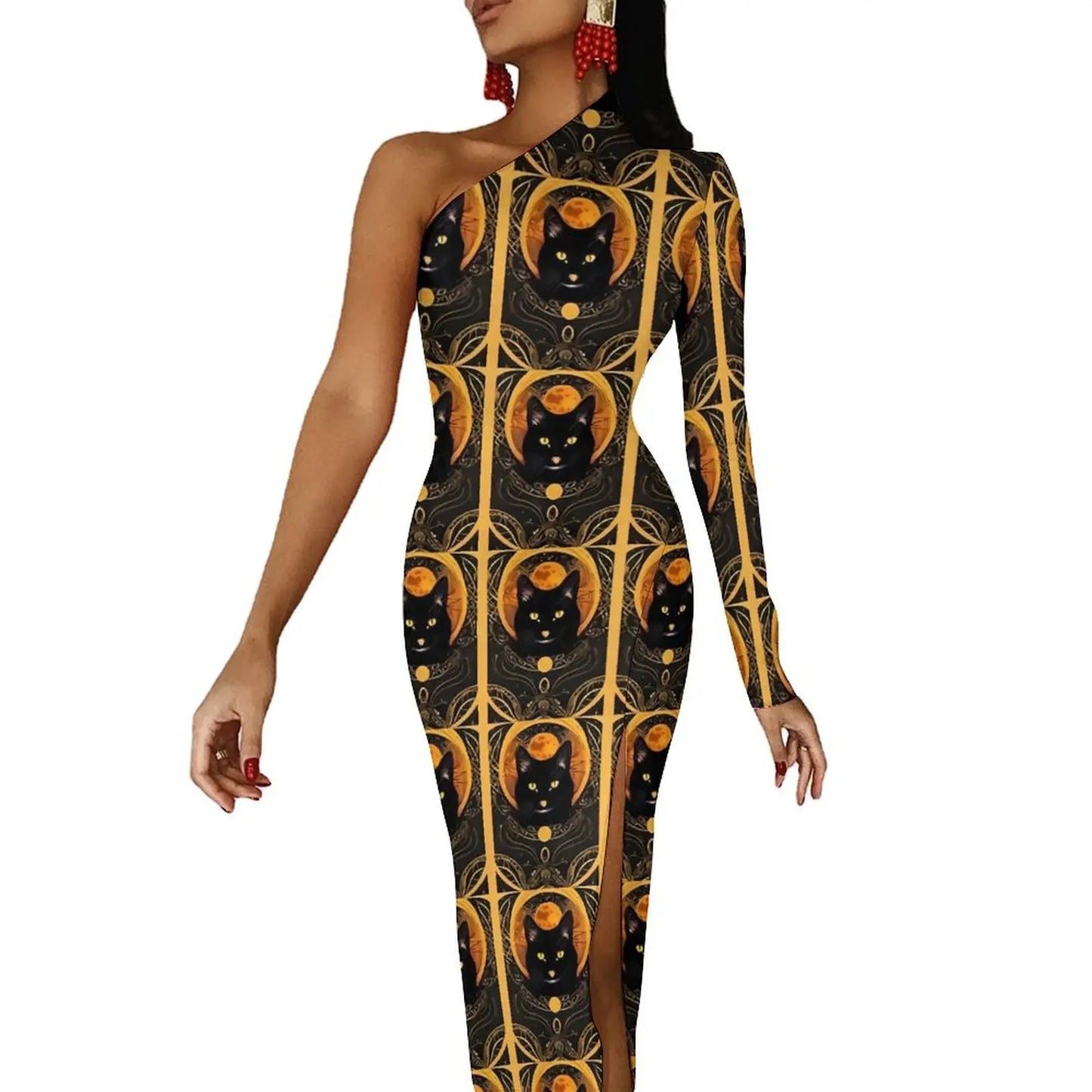 Maxy Gold And Black Tarot Bodycon Dress Women's Major Arcana Night Club Maxy Dress Long Sleeve Party Custom Dresses Birthday Present