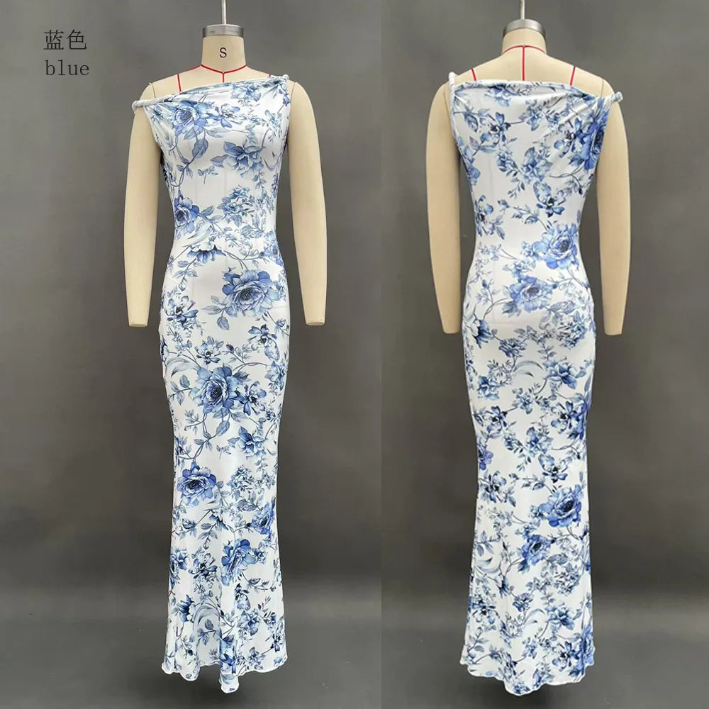 Dress Women Leopard Print Twist Knot Straps Dresses Spring Summer Off Shoulder Slim Fit Bodycon Evening Party Maxi Gown