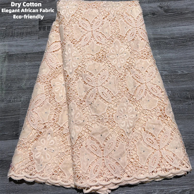 Maxy Pink Dry Cotton Lace Fabric High Quality 5 Yards Embroidered Lace Swiss Fabric Women Dress for Party A3851