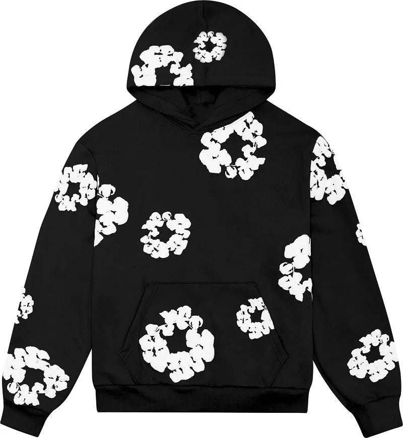 Maxy Flower Print Woman Hoodies Sets Oversized Hip Hop Pant Suit Hooded Sweatshirt Casual Sporty Sweatpant Trend Female 2pcs Set