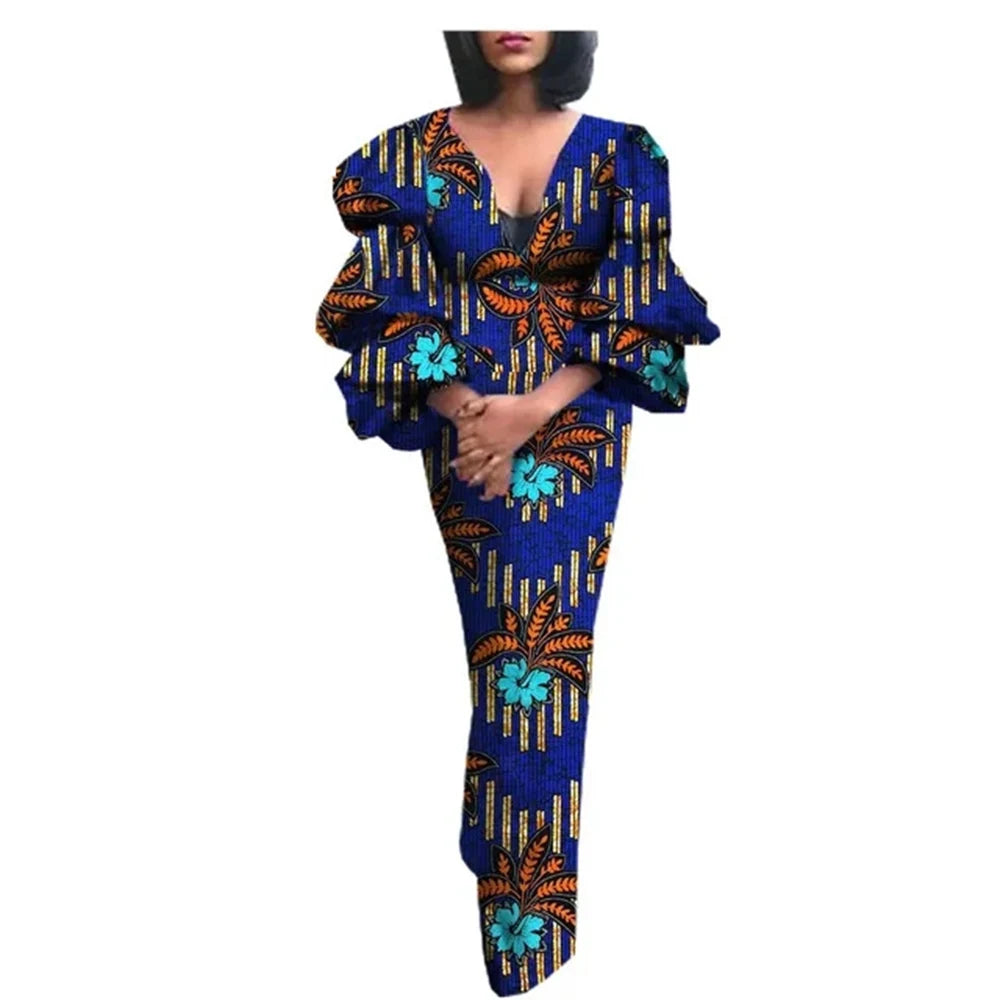 Maxy Elegant Party Dresses for Women Luxury African Ankara Prom Dress African Turkey V-neck Bodycon Robe Wedding Birthday Gowns