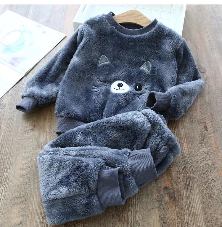 Babs Boy Girl Clothes Pajamas Set Flannel Fleece Toddler Child Warm Catoon Bear Sleepwear Kids Home Suit Winter Fall Spring 1-8Y