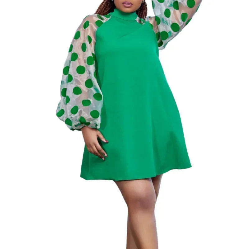 Maxy Summer African Dresses for Women Elegant Long Sleeve O-neck Polyester Party Bodycon Mini Dress African Clothing