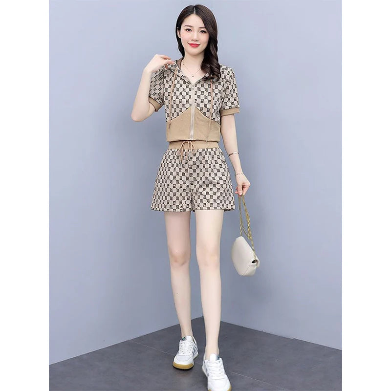 Babs Fashion Suit Women's Summer New Korean Large Casual Short-sleeved Shorts Two-piece Women's Shorts Set Tracksuit Two Piece Set