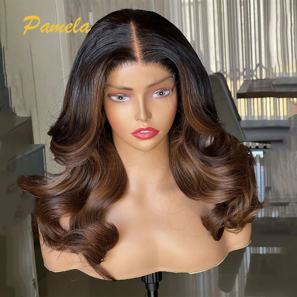 Maxy Honey Blonde 9x6 Transparent Lace Closure Glueless Wig Human Hair Ready To Go Body Wave 250% Density Ombre 1b/4 Colored Wig