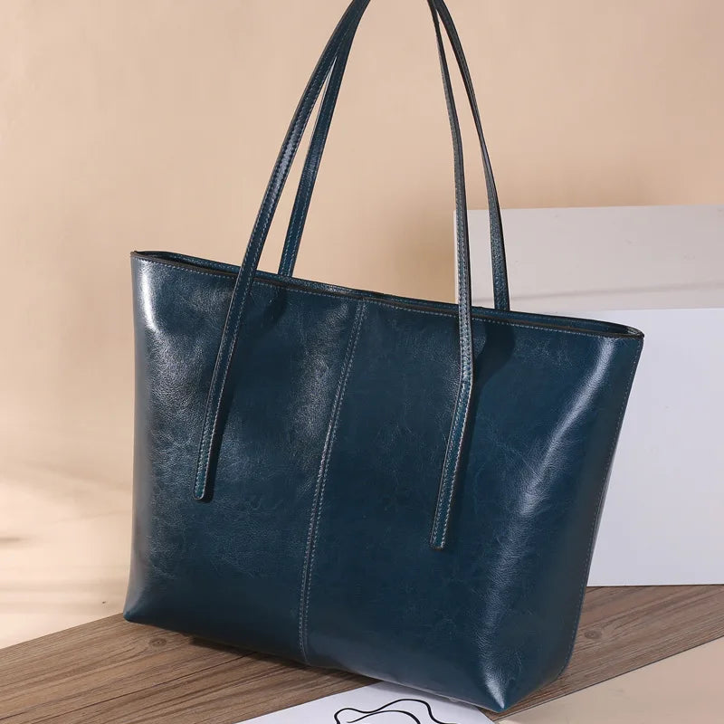 Maxy Genuine Leather Women's Large Capacity Tote Bag Women Fashion High quality Cowhide hand shoulder bag Commuter shopping bag