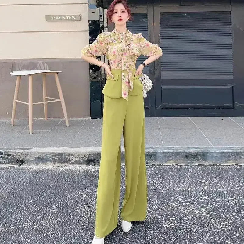 Shirt Splicing Holiday Outfits Blouse and Pant Sets for Women 2 Pieces Summer 2025 Trousers Woman Aesthetic Clothing Sales Trend