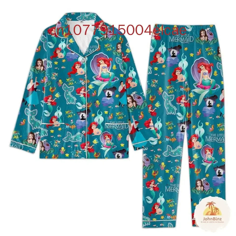 Maxy 2024 New Disney Princess Pajama Set 3D Printed Casual Men's and Women's Long Sleeve Shirt Pajama Set