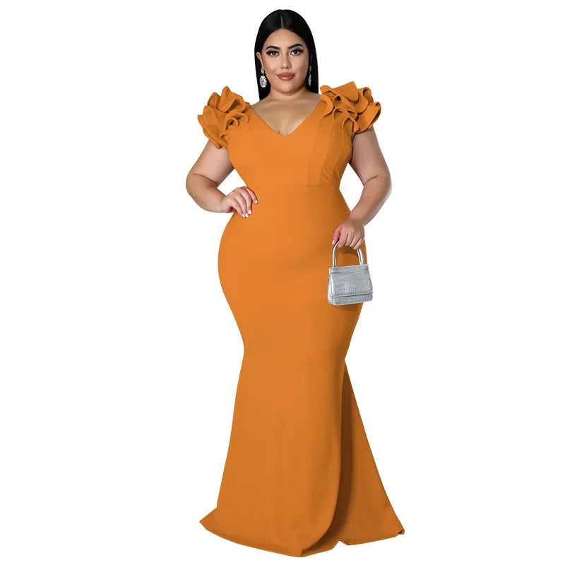 Maxy Ethnic Costume Sexy Ruffle Sleeve Wrap Hip Backless Dresses Elegant New Year Dress Women Dinner Party