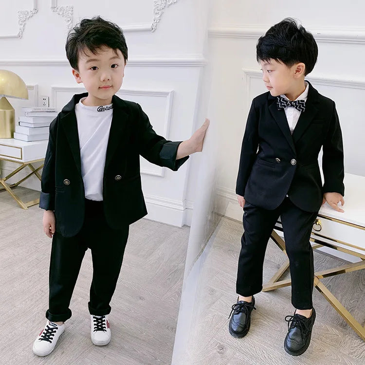 Maxy Teenager Boys Pink Black Jacket Pants 2Pcs Clothing Set Gentleman Kids Formal Wedding Suit Children Performance Graduation Dress