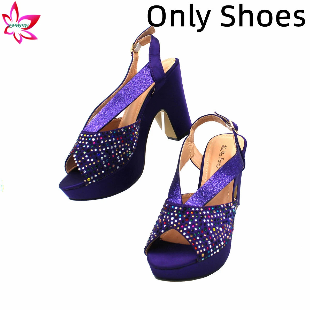 Momsey 2024 New Latest Full Of Colorful Water Drill Design Peep Toe Ladies Sandal with Bag Set For Women Wedding