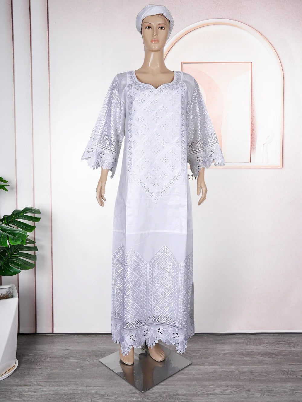 Maxy H&D Women Traditional African Dresses Bazin High Quality Embroidery Dresses White Traditional Dress for Wedding Party Occasions