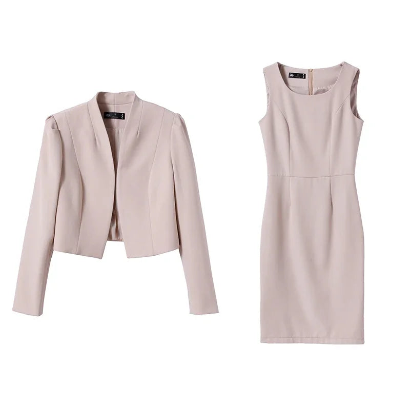 Maxy 2 Piece Dress Suits High quality Women Business Set Fashion Formal Lady Office Suit Short Blazer and Dress