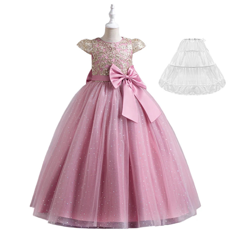 Maxy 5-14 Years Luxury Children's Elegant Party Long Bridesmaid Dresses for Girls Teenage Ceremonial Occasions Clothing Kids Dresses