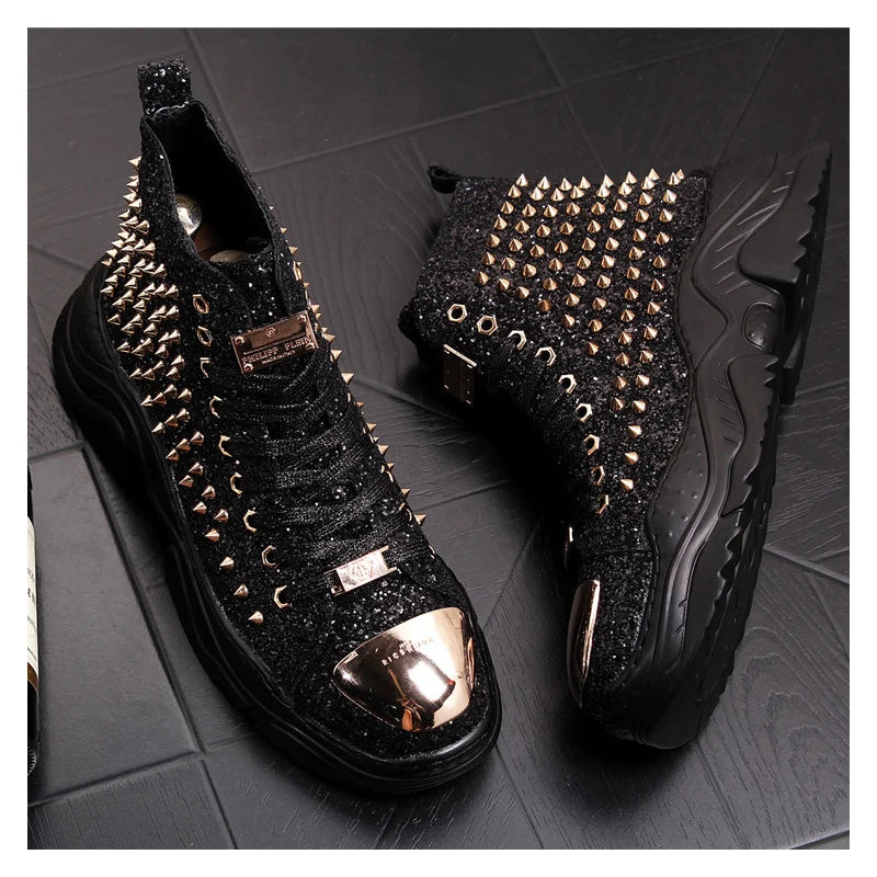 Visco men luxury fashion prom nightclub dress soft leather rivets shoes platform motorcycle punk ankle boots zapatos de hombre autumn