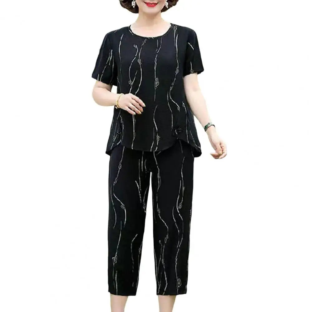 Maxy Summer Women's Trousers Suit Pastoral Fashion Loose Short Sleeve Two Piece Suit Striped Cotton Linen Wild T-shirt Pant Sets
