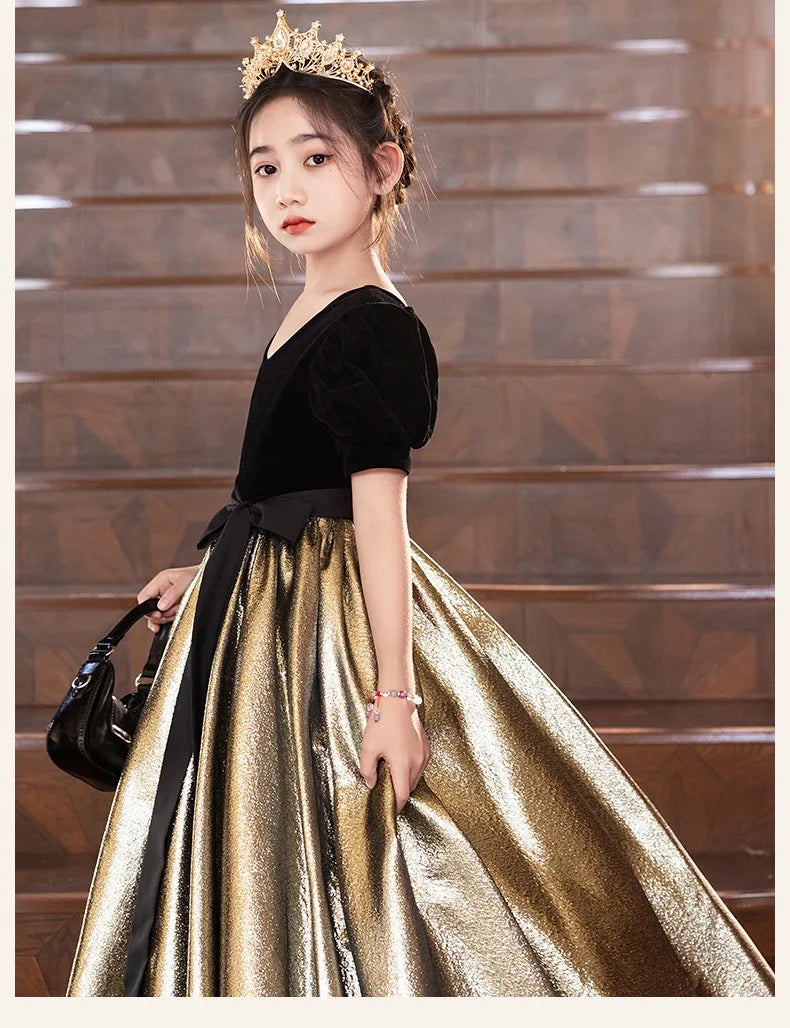 Amay New Shining Flower Girl Dresses For Wedding Lace Puffy Short Sleeve Kids Birthday Baptism Party Clothes First Communion Gowns