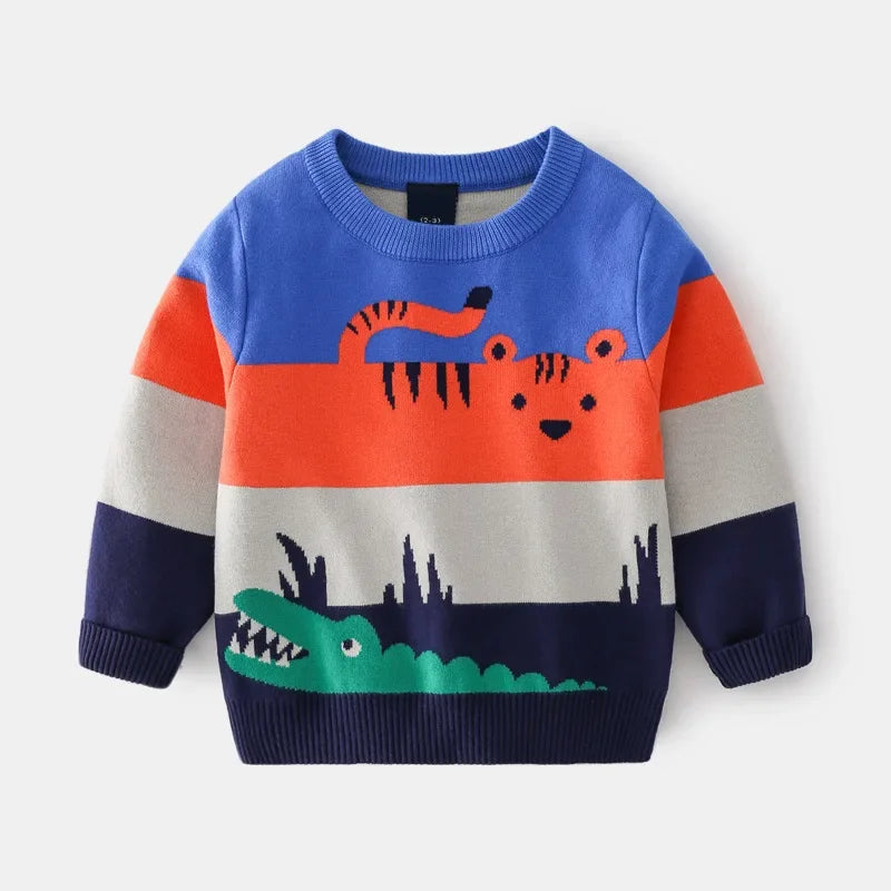 Winter Kids Sweater Animals Cartoon Striped Boys Girls Autumn Hooded Toddler Long Sleeve Clothes Baby Sweaters Children Tops