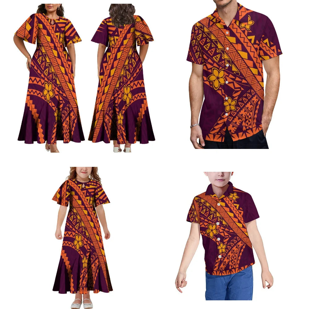 Samoa Club Custom Women'S Dress Polynesian Family Party Suit Mother Daughter Father Son Custom Dress Shirt 2024 New Model