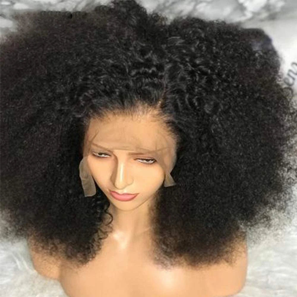 Amay Soft Preplucked Glueless 26Inch Long Natural Black Kinky Curly 180Density Deep Lace Front Wig For African Women Babyhair Daily