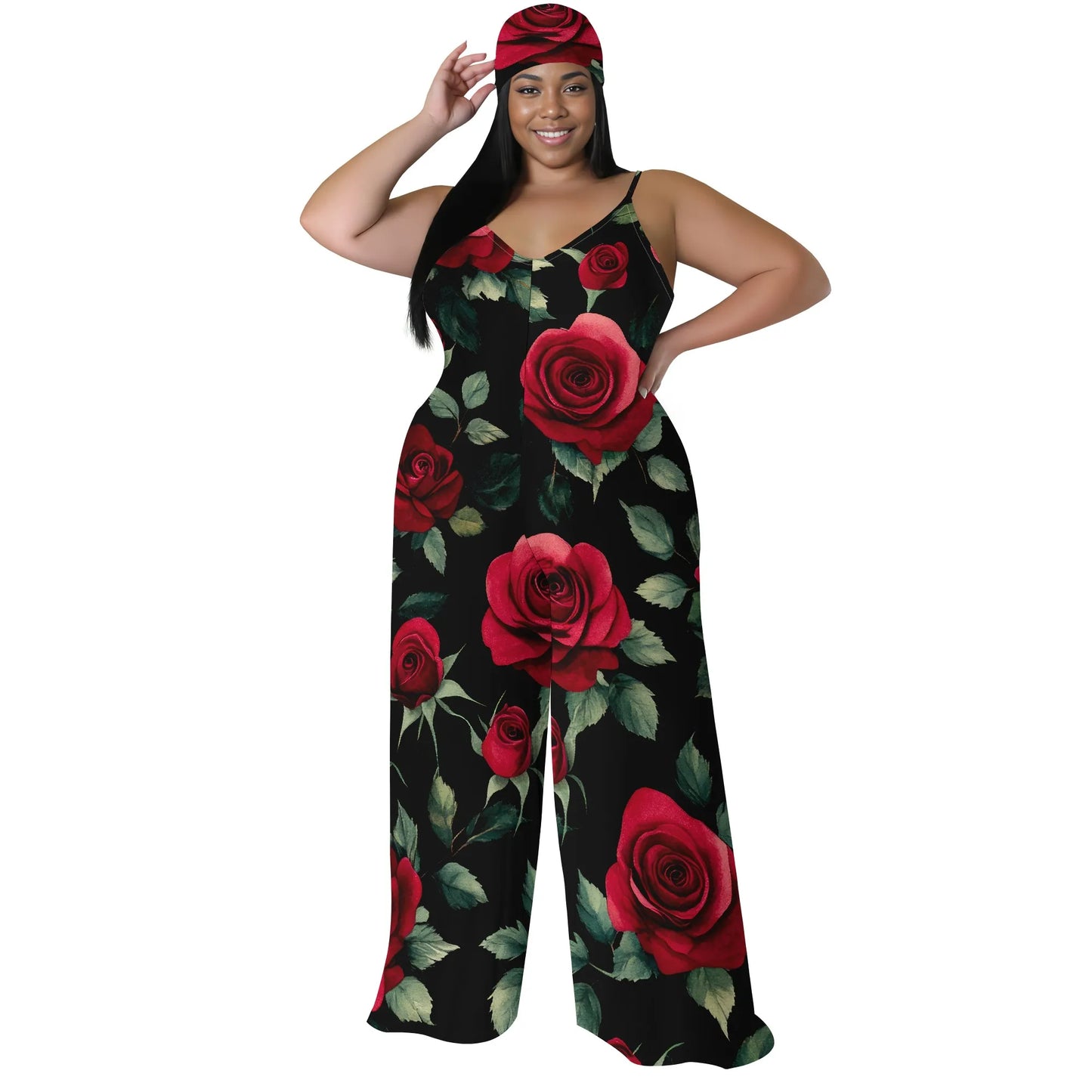 Maxy Luxurious Floral Halter V-Neck Maxy Dress - Women's Elegant Chic Party Resortwear Evening Beachwear Summer (with headscarf)