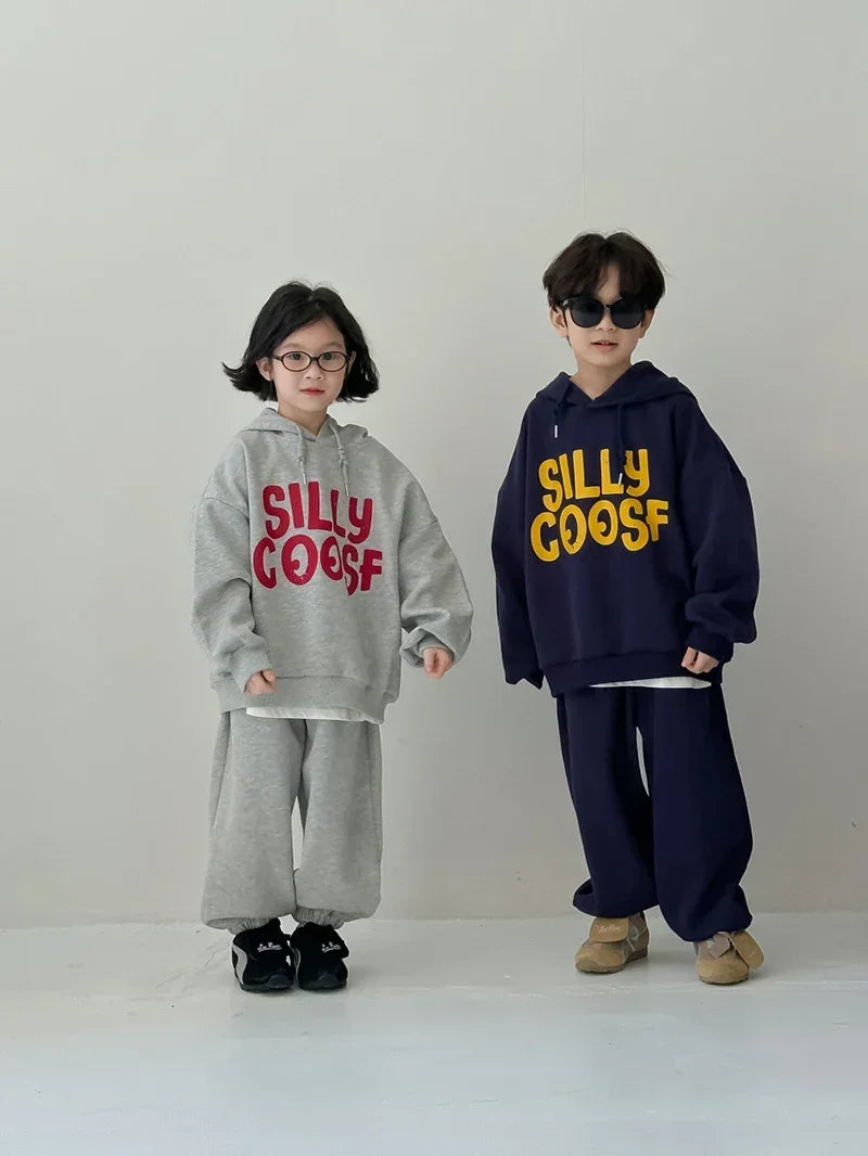 Maxy 2024 Autumn Children's Hoodies Set 2-8 Y Boys Tracksuit Girls Simple Letter Sweatshirt and Pants 2Pcs Kids Sports Wear