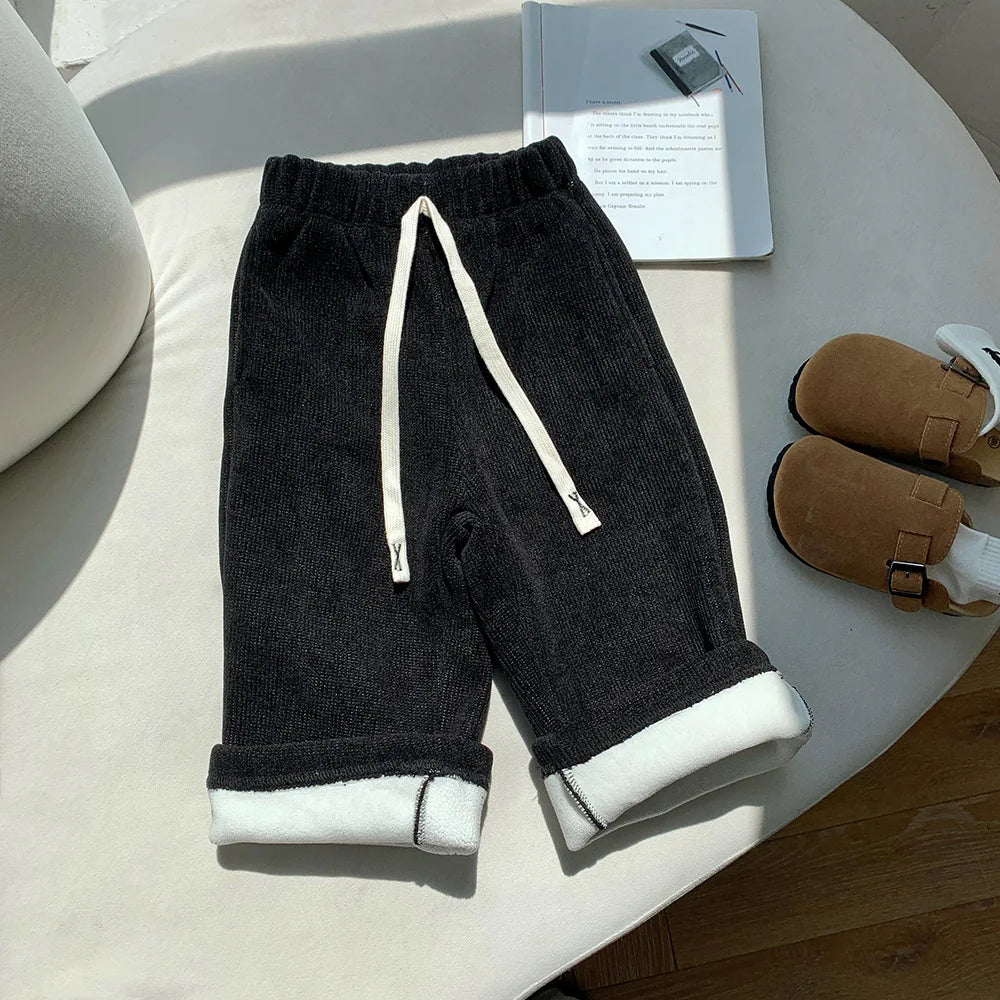 Maxy 2-8T Toddler Kid Baby Boy Girl Pant Autumn Winter Clothes Corduroy Infant Pants Warm Plush Warm Casual Children Trousers