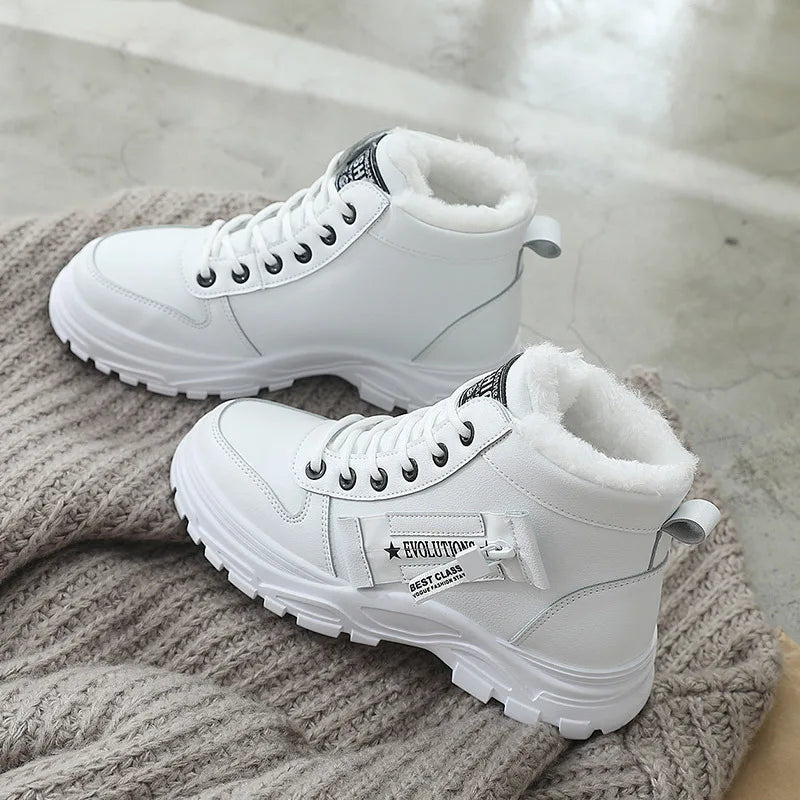 Women Sneakers winter shoes PU Leather trainers Woman Warm plush High Top sport shoes 2001