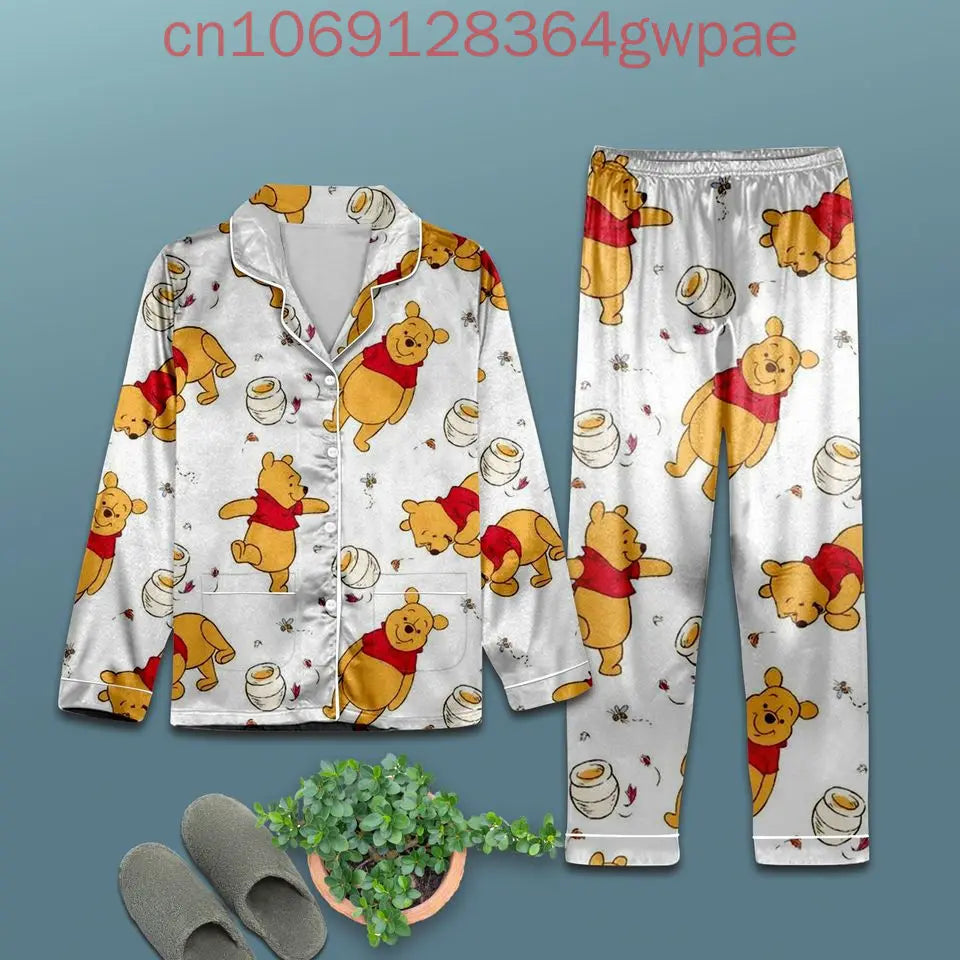 Disney Pooh Pumpkin Christmas Winnie the Pooh Halloween Casual Men's and Women's Long Sleeve Shirt Leisure Pajama Set