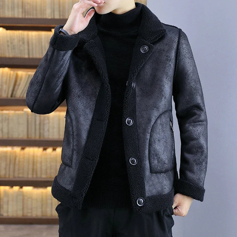 Visco Men Winter Faux Fur Coat Vintage Double-Sided Oversized Jacket 4xl 5xl Thick Velvet Cotton Faux Leather Jacket Windbreaker Boys