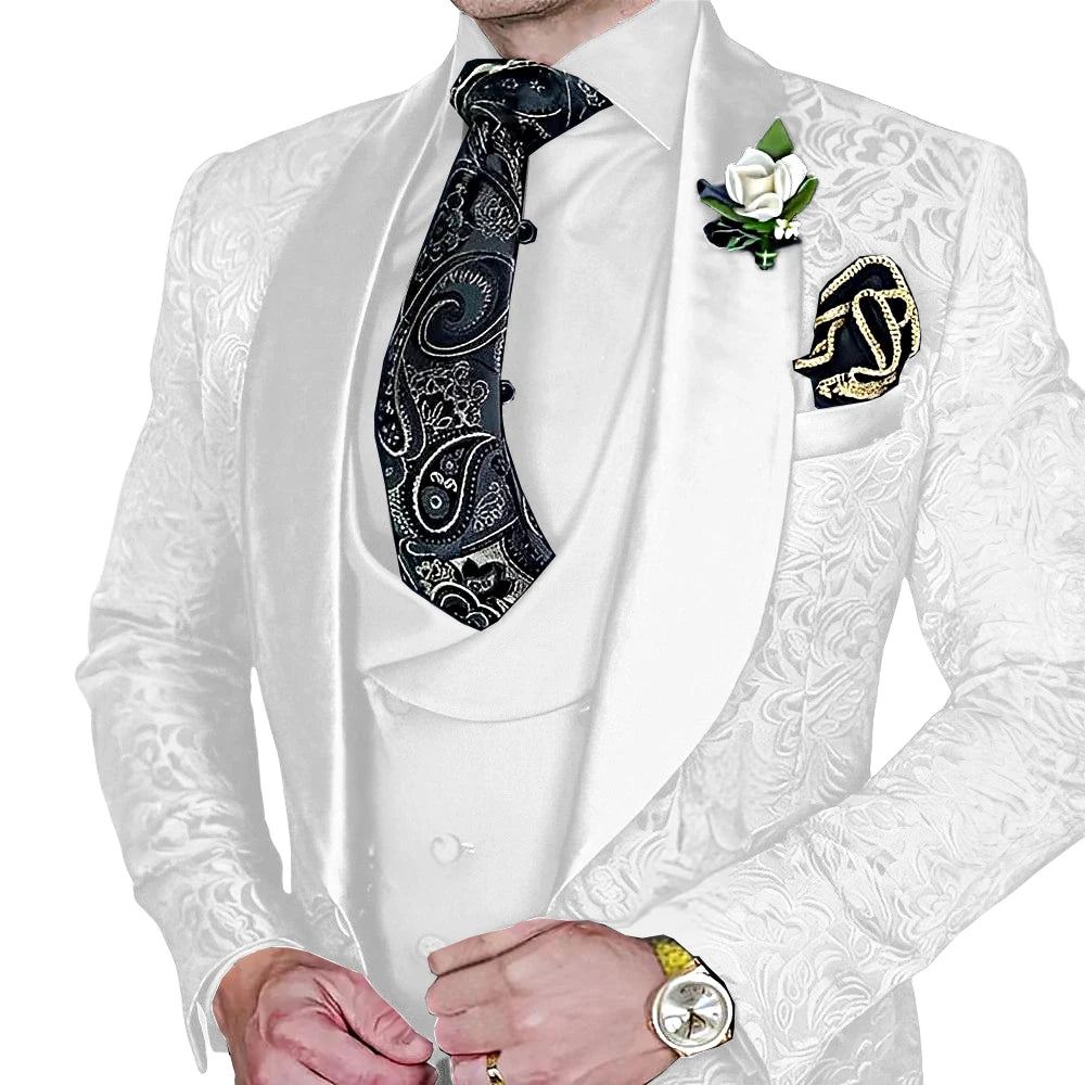 Amay Fashionable Paisley Men's 3-piece Suit Set, Jacquard One Button Blazer, Vest Pants Formal Wedding Party Suits for Men