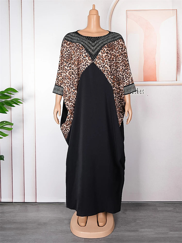 Maxy Dashiki Leopard Print Dresses African Turkey Women Loose Boubou Dubai Muslim Abayas 2024 Summer Dress Party Evening Gown Robes