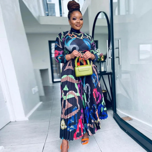 Maxy Two Piece Set Tops And Pleated Skirt Suit Women Clothing African Dashiki Wedding Party Traditional Robe Ankara Outfits Kaftan