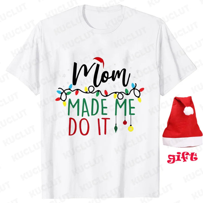 Family Matching Christmas T-shirts Tops Funny Don't Do Matching Xmas Outfits Couple Set T-shirts Clothing with Christmas Hats