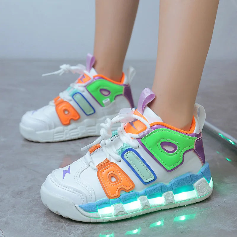 Maxy Boys & Girls Children LED Shoes Fashion Toddlers Lighted Sports Casual Little & Big Kids Sneakers USB Charger Size 22-38