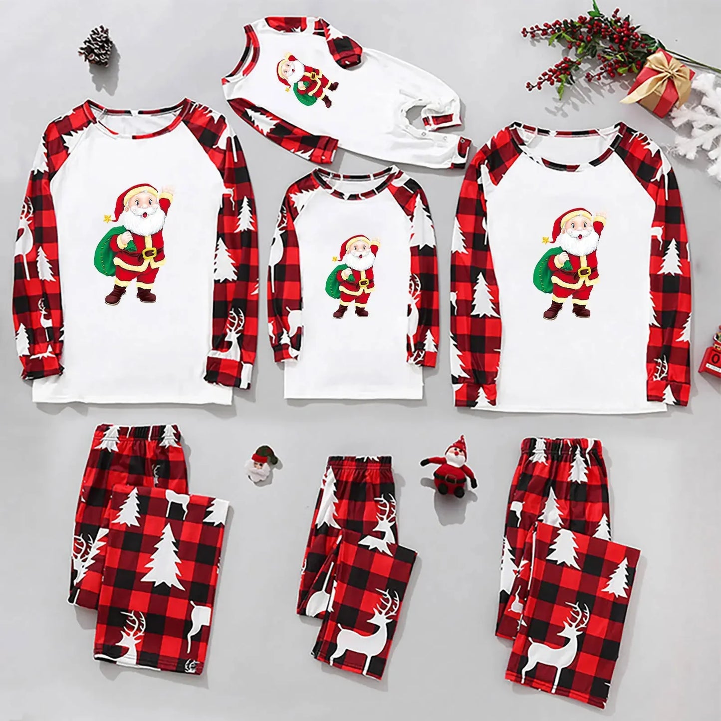 Christmas Family Pajamas Santa Trees Printed Mother Daughter Max Matching Clothes Casual Soft Sleepwear Xmas Family Look Clothing