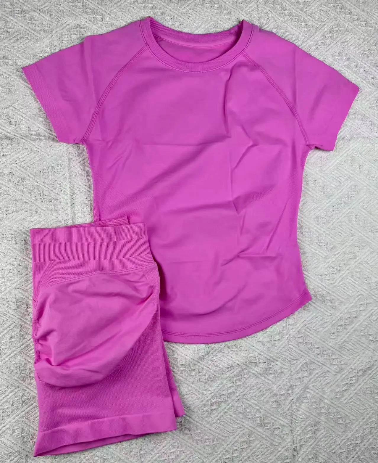 Maxy New Four Seasons 2-piece Sports Set Short Sleeve Round Neck Seamless Indoor Yoga Top Boxing Fitness Running Shorts Sports Set