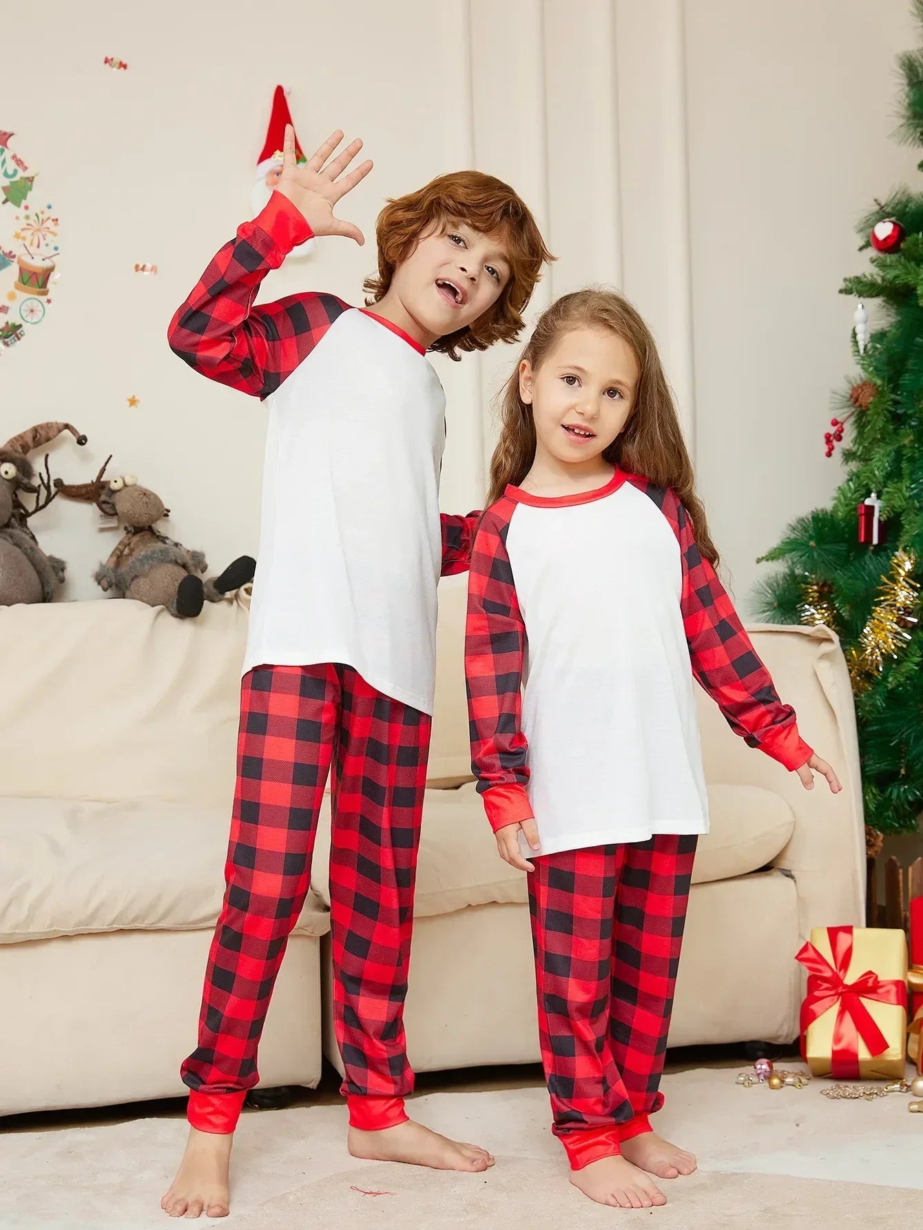 Maxy Year's Clothes Adults Kids Christmas Matching Pajamas Set Baby&Dog Romper DIY Blank Plaid Sleepwear Xmas Family Look