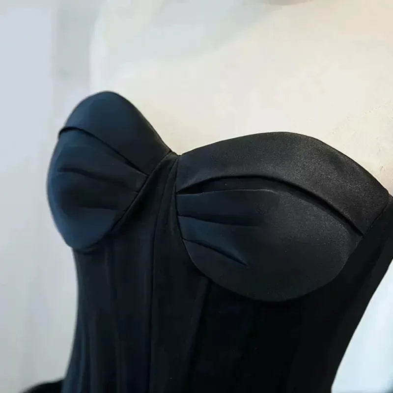 Maxy Gothic Black Tulle Prom Dresses Princess Sweetheart Satin Women Formal Evening Gowns Exposed Boning Night Party Dress Customized