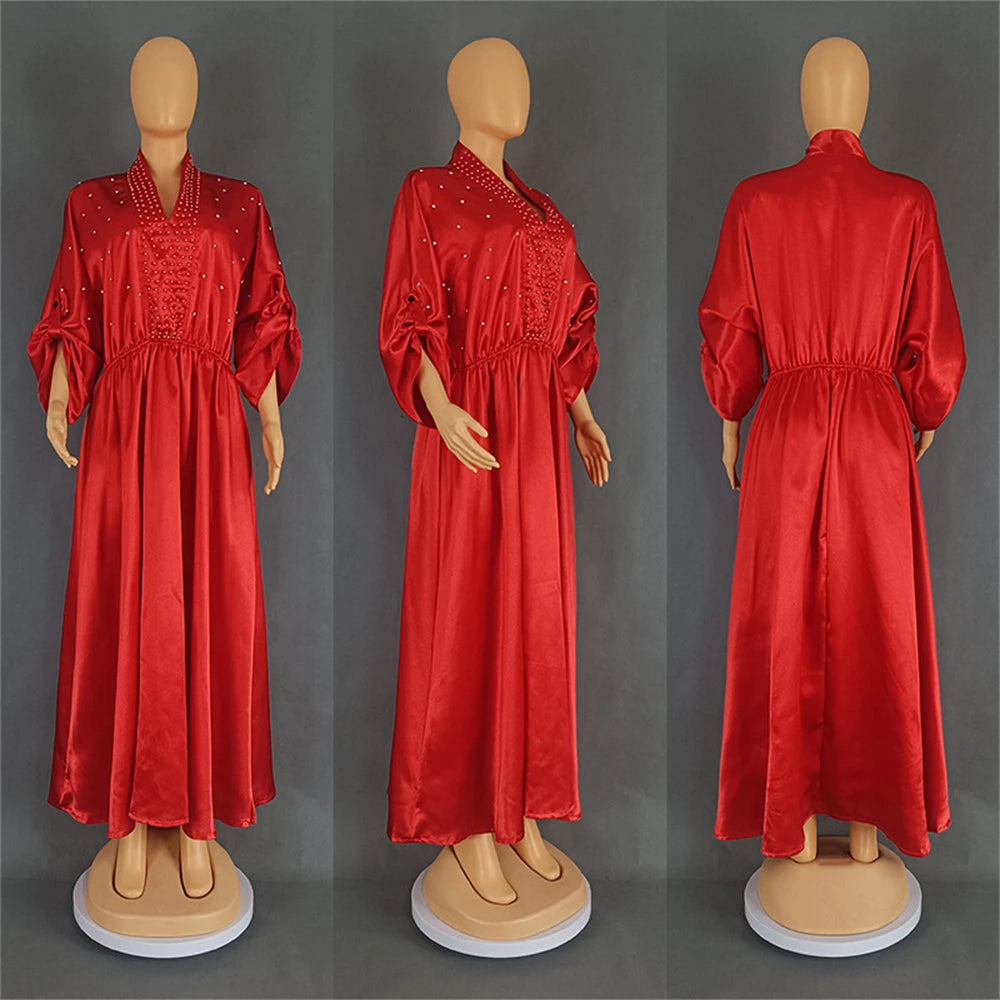 Amay African Dresses for New Fashion Women Musim Abaya Beads Dashiki Maxi Dress Turkey Kaftan Dubai Ankara Turkey Evening Party Gown