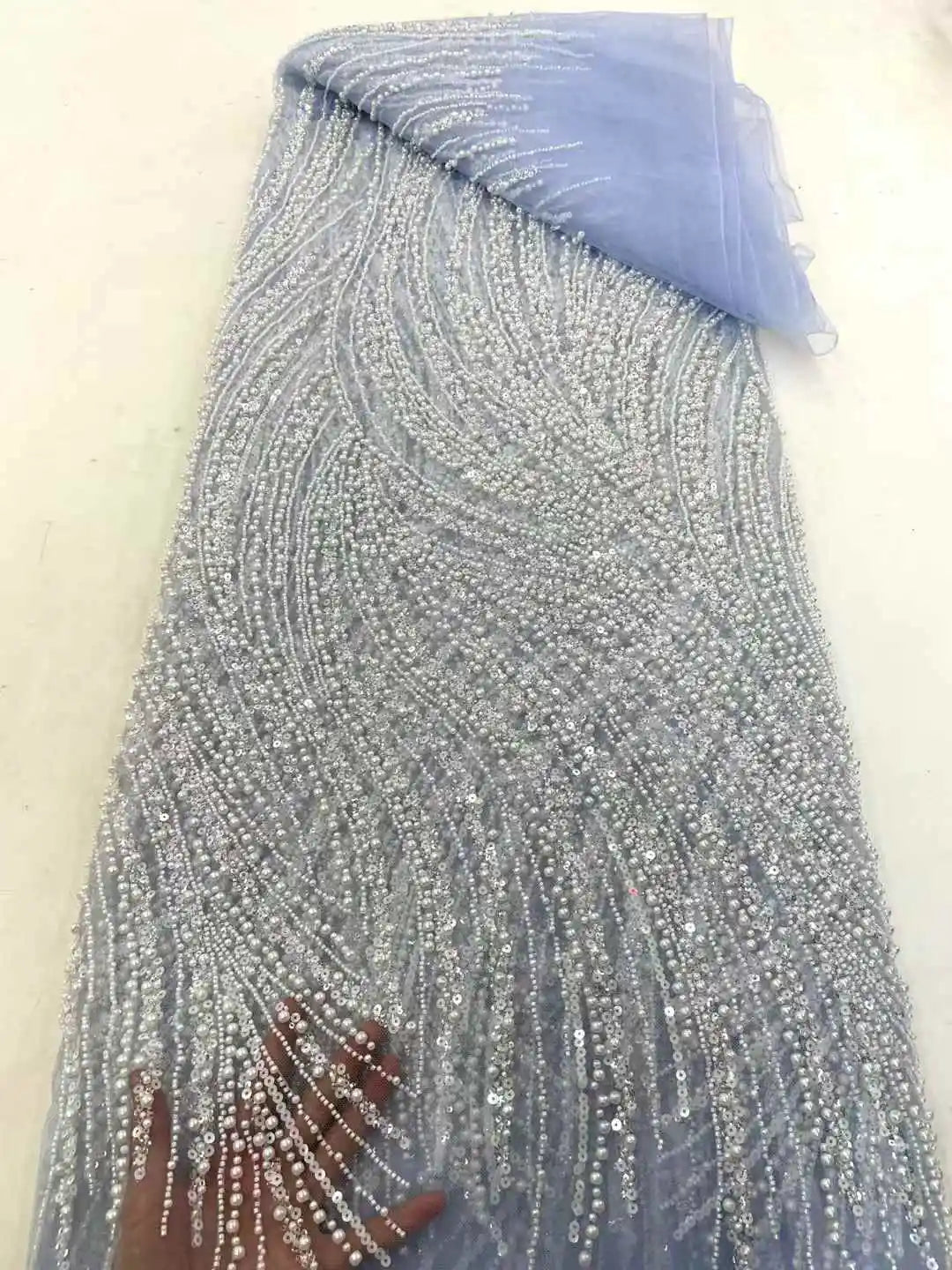 Maxy Beads Lace Fabric High Quality Mesh Sequins Lace Embroidered French Groom Fabric For Sewing Evening Dresses Women
