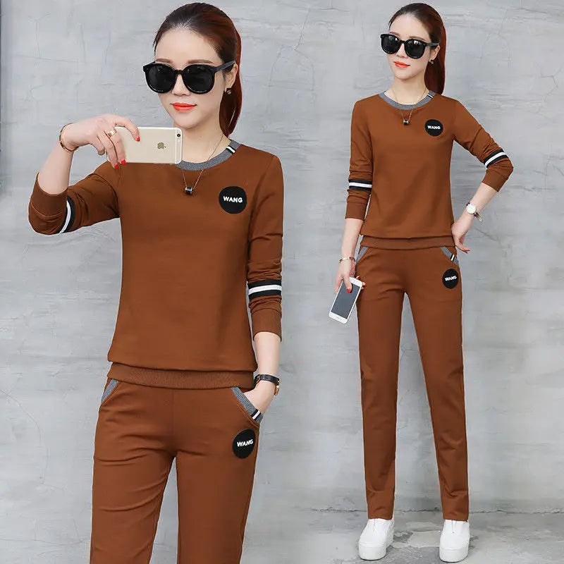 Maxy Summer New Daisy Loose Pants Suit Women's Track Korean Version Splicing Long Sleeved Top and Trousers Two Piece Set