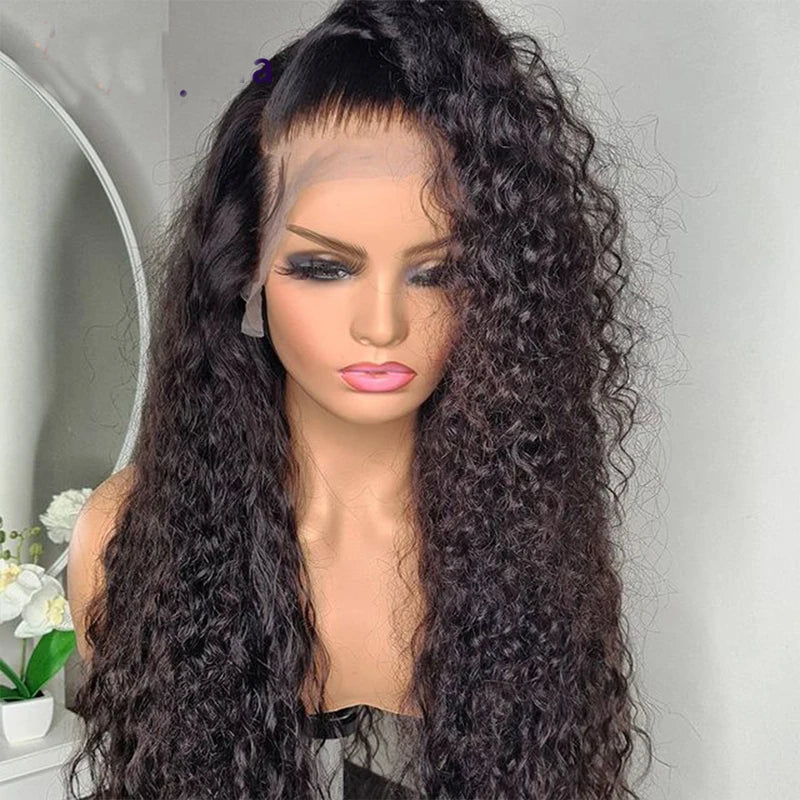 Amay Long 180% Density 26Inch Kinky Curly Glueless Natural Black Lace Front Wig For Women With Babyhair Preplucked Heat ResistanDaily