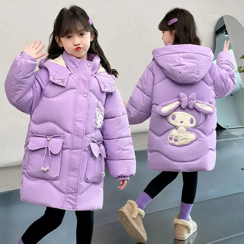 Amay Sanrio hello kitty girl winter hooded cotton-padded jacket melody kuromi  cute cotton coat children plus velvet jacket clothes